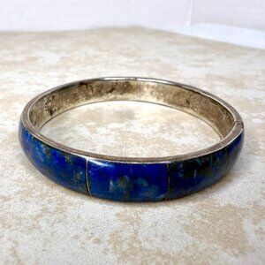 Vintage Fine 970 Silver Inlay Blue Lapis Lazuli Bangle Bracelet 26.5 Grams
